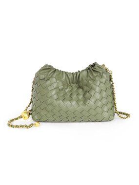 Woven Leather Crossbody Bag Ruched Hobo Clutch Purse